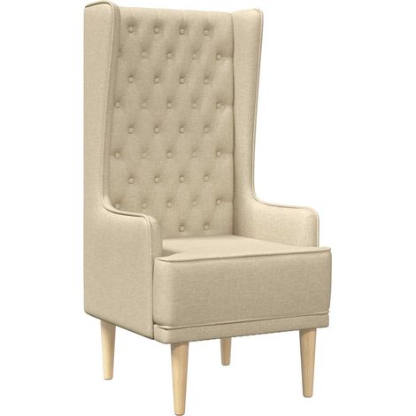 Silla de respaldo alto con capitoné con botones Crema Tela vidaXL (1/5)
