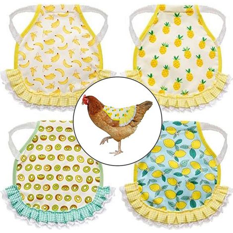Lot de 4 tabliers de protection pour poules, motif fruits, avec sangles élastiques. (1/5)