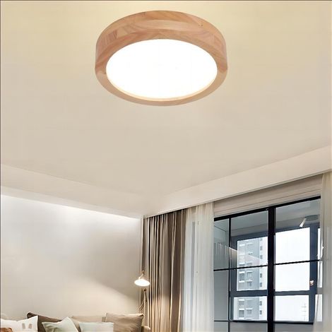 LED Plafonnier Industrielle Lampe Plafond en Bois de Caoutchouc pour Salle de Bain Couloir Escalier - Lumière Froid 30cm