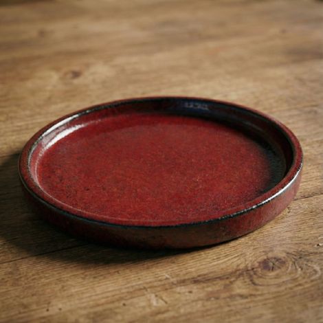 Soucoupe 34cm rouge brique faite à la main en terre cuite émaillée (1/4)