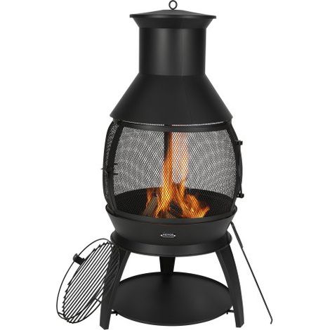 Chimenea de Leña para Exteriores 508 mm, de Hierro, para Barbacoa y Calentamiento con Malla para Parrilla Revestimiento para Chimenea y Tapa a Prueba de Óxido para Patio, φ 500 x 1100 mm (1/5)