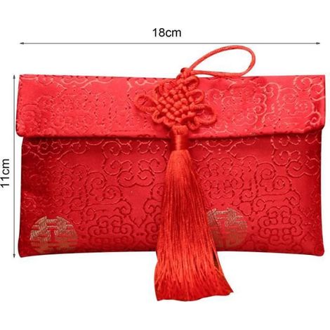 Enveloppe Rouge - Tissu - Pour Mariage Nouvel An Chinois Cérémonie - 11 cm x 18 cm - 1 Pièce (1/4)