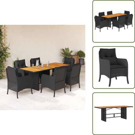 The Living Store 7-tlg. Garten-Essgruppe mit Kissen Schwarz Poly Rattan - Gartentisch (1/5)