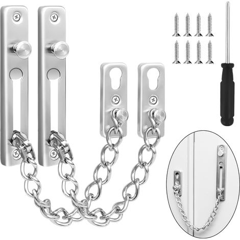 2 Pièces Acier Inoxydable Chaîne de Porte, Chaine Porte, Chaîne de Protection de Serrure de Porte pour les Portes et Fenêtres Intérieures des Hôtels Familiaux (Argent) (1/5)