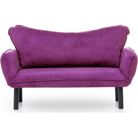 Les Tendances – Canapé convertible 2 places tissu coton violet 140cm – Accoudoirs multi-positions – Lit L 180 x P 65 cm (1/5)