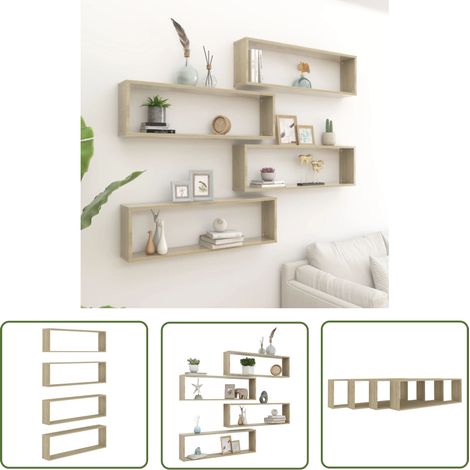 The Living Store Étagères cube murales 4 pcs chêne sonoma bois d'ingénierie - Étagères Murales - Étagères Cubes - Décoration Murale - Rangement Mural - Meubles Salle À Vivre (1/5)