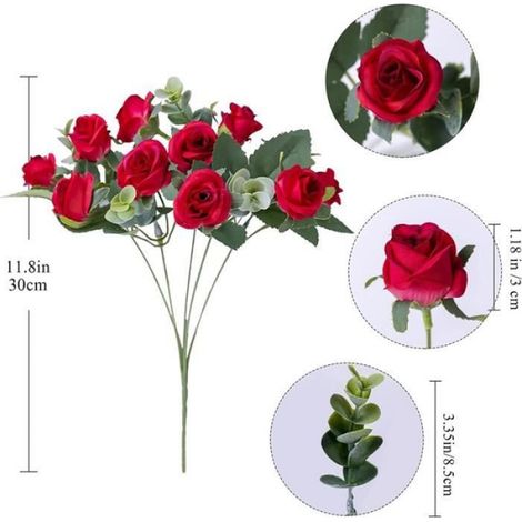 3 Bouquet de Fleurs Artificielles, Rose Pivoine Blanche Rouge, Feuilles d'Eucalyptus, Décoration Mariage Intérieur Extérieur (1/2)