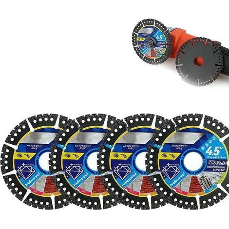 Lot de 4 lames de scie diamant multi-usages, disque de coupe pour meuleuse d'angle de 11,4 cm, lame de carrelage super fine, coupe à sec/humide pour béton, acier, PVC et bois