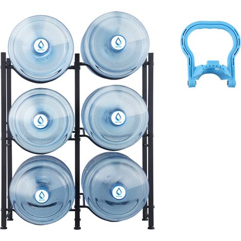 Mophorn 3-stufiger Wasserkrughalter, 5-Gallonen-Flaschenregal, Doppelreihe für 6 Flaschen, robustes Wasseraufbewahrungsregal, Küche, Büro, Wohnzimmer, Schwarz