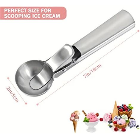 Cuillère À Glace - Acier Inoxydable - Déclencheur Manuel - Pour Crème Glacée Et Desserts - 1 Pièce (1/4)