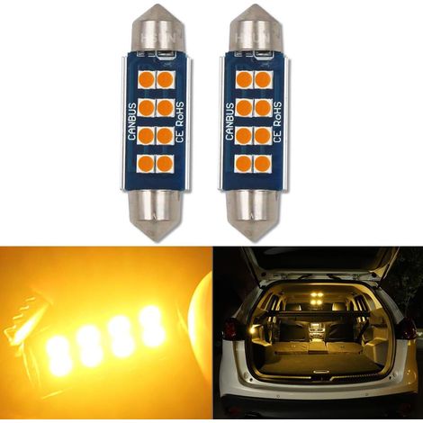 2 Pack 42mm Festoon LED Bulbs 12V-14V 569 578 212-2 2112 2122 214-2 Canbus Error Free with 8LED SMD3030 Chip for Interior Lighting and More, Amber/Orange (1/5)