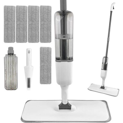 Balai Serpillère Vaporisateur, Balais Nettoyer Sol, Spray Mop Plat, Microfibre Balai avec 5 Tampons Réutilisables et Racloir (1/5)