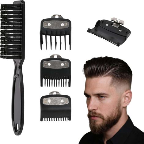 Lot de 3 Sabots Tondeuse + 1 Brosse, Guides de Coupe pour Cheveux tondeuse à cheveux limite peigne pour , 1/2', 1 1/2' und 1' (1,5 mm, 4,5 mm und 3 mm), Noir (1/5)