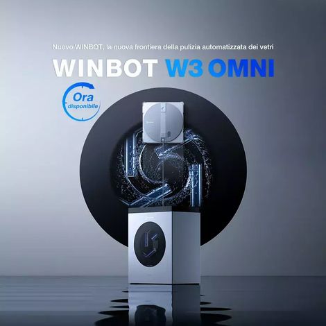 Ecovacs WINBOT W3 OMNI EU. Principio operativo: Aspirazione, Adatto per: Universale, Colore del prodotto: Argento, Bianco. Alimentazione: Batteria, Adattatore di voltaggio input AC: ... - WINBOTW3OMNI (1/5)