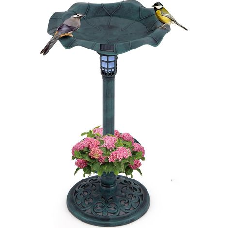 COSTWAY Solar-Powered Bird Bath and Feeder Combo Set for Garden Yard Lawn