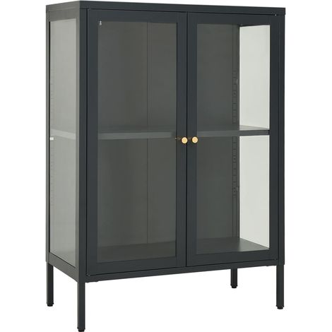 Aparador buffet cómoda mueble mueble almacenaje organizador cocina salón salón 75 x 35 x 105 cm acero y cristal antracita 020029710
