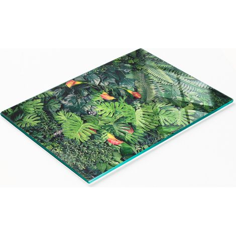 Tabla de servir de cristal para cocina con estampado de selva exótica, 80x52 cm. (1/5)