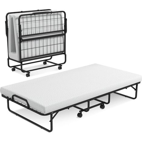 COSTWAY Lit Pliant 1 Personne Adulte 191x96cm avec Matelas en Mousse à Mémoire de Forme de 10 cm, Cadre de Lit en Métal, 4 Roues Universelles, Rangement Facile, pour Bureau, Chambre (1/5)