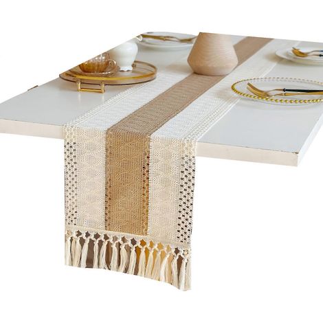 Chemin de table de Noël robuste en polyester, décoration festive pour les repas de fêtes, 30 x 160 cm, marron (1/5)