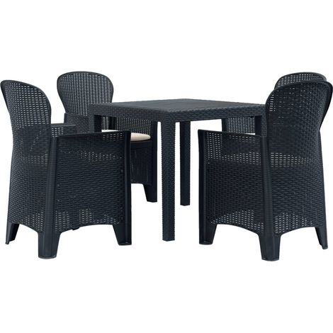 5-tlg. Garten-Essgruppe Kunststoff Anthrazit Rattan-Optik