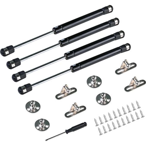 Lot de 4 Verin a Gaz, Verin Hydraulique 200N, Vérin Meuble Ressort Amortisseurs à Gaz, Charniere Porte Cuisine, Tige Pneumatique Télescopique, Meuble de Cuisine Charnière de Porte, Noir (1/5)
