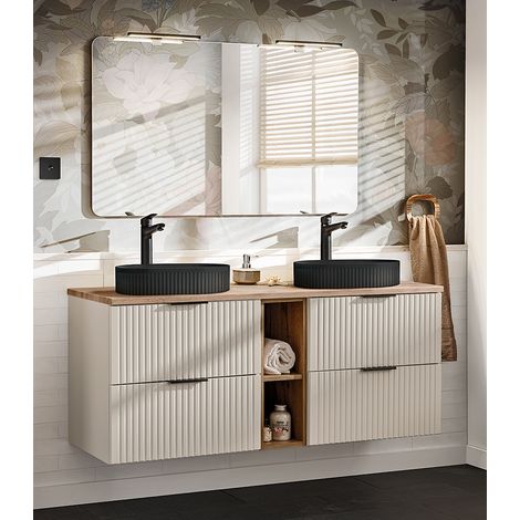 Waschplatz Set mit 140cm Waschtisch, 2-teilig, in Beige und Eiche, ADELAIDE-56-CASHMERE (1/5)