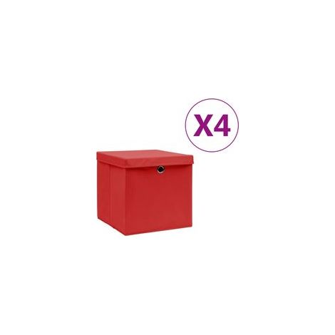 Scatole portaoggetti con coperchio, set da 4, 28 x 28 x 28 cm, rosse - Crezuo