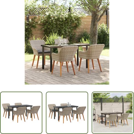 Poly-Rattan -  Garten Essgruppe mit Kissen 5 pcs Hellgrau Poly-Rattan (1/5)