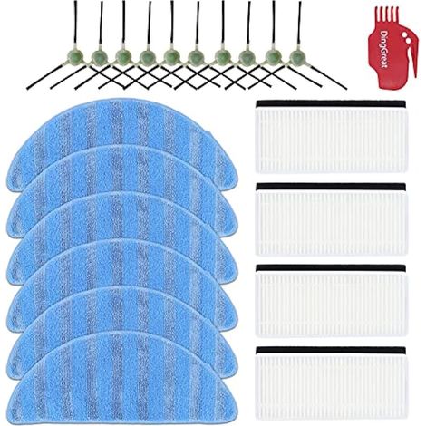 Accessoires pièces de rechange pour Lefant M200, 201, 501, 520, T700 Aspirateur Robot Laveur - 10 Brosses Latérales, 4 Filtres, 6 Chiffons à Vadrouille, 1 Brosse de nettoyage (1/5)