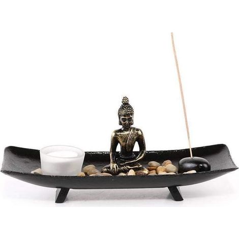 Porte-Encens avec Bougeoir Bouddha - Décoration Zen Intérieur Buddha - 26 x 10 cm - Déco Zen pour Bureau - Objet Décoration Asiatique Jardin Japonais - Idée Cadeau - Chandelier Méditation