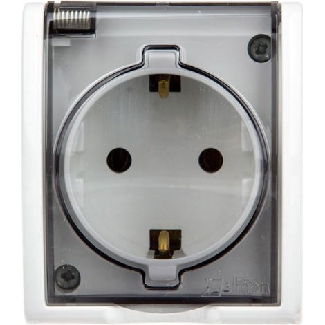 Simon Aquarius Hermetische Einzelsteckdose mit/mit Schuko IP54 mit Rauchschutzklappe weiß AQGSz1/11a