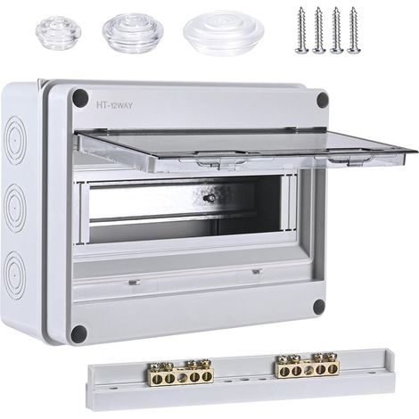 Boîtier de distribution en saillie, boîtier de protection étanche IP65, idéal pour le jardin ou les espaces extérieurs, conforme aux normes des pièces humides (12 modules) (1/5)