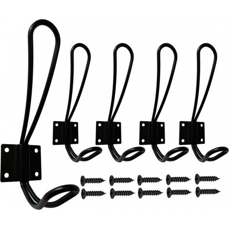 Porte-manteau mural noir, lot de 5 crochets muraux et patères pour la maison, style rétro, en métal robuste avec vis, pour entrée, salle de bain, toilettes, cuisine et meubles.