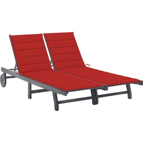 Chaise longue de jardin 2 places avec coussin Gris Acacia