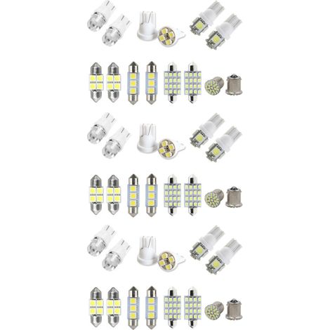 42 lampadine a LED bianche per interni auto, plafoniera, bagagliaio, luci di lettura e targa.