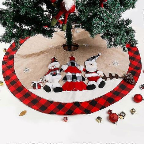 Une jupe de sapin de Noël de 120 cm, ornée de motifs de Père Noël et de bonhommes de neige, crée une ambiance festive. (1/5)