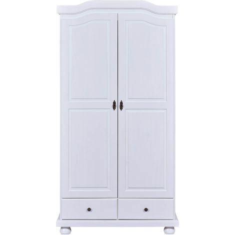NEDER - Armoire 2 Portes Bois Massif Blanc (1/5)
