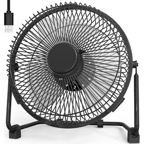 Ventilador de escritorio USB de 8 pulgadas, silencioso, con marco de metal, 2 velocidades y ajuste de inclinación de 360° (Negro) (1/4)