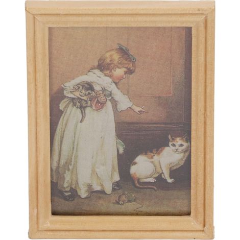 Cadre Décoratif Miniature 1/12 pour Maison de Poupée - Fille avec Chat en Bois Peint (1/5)