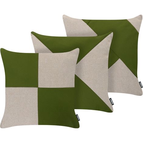 Gartenkissen 3er Set ALETRIS Kariertes Muster 45 x 45 cm Beige / Grün (1/5)