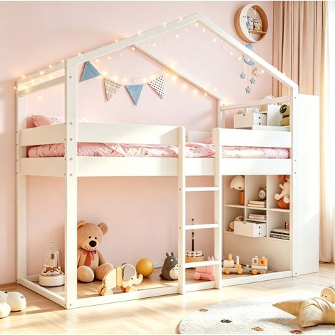 lit superposé lit enfant rangement 90x200 blanc OKMYHOME (1/5)
