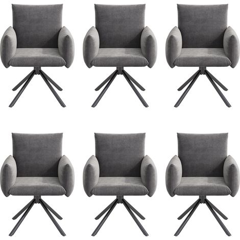 Juego de 6 sillas de comedor tapizadas en terciopelo gris, giratorias 360° con 4 patas de metal para sala, dormitorio y oficina (1/5)