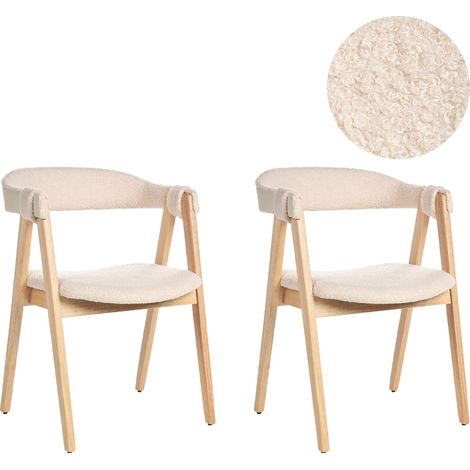 Conjunto de 2 sillas de comedor estilo tradicional asiento tapizado bouclé beige y madera clara Day (1/5)