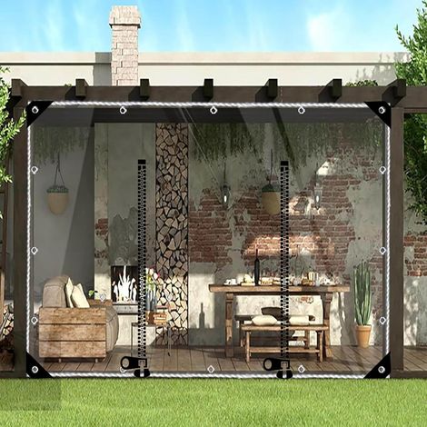 Bâche imperméable Robuste avec Porte zippée pour Usage extérieur, Panneaux Transparents avec œillets, idéale pour la Protection Contre la Pluie du Gazebo, 500 x 300 cm (16,4 x 9,8 pi)