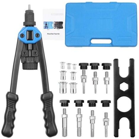110Pcs main Rivet Nut riveteuse Tool Set Rivet Nut Setter Kit avec 100pcs assortis Rivet Nuts 7 metriques de Mandrin M3 / M4 / M5 / M6 / M8 / M10 / M12 et Moule Housse de transport (1/5)