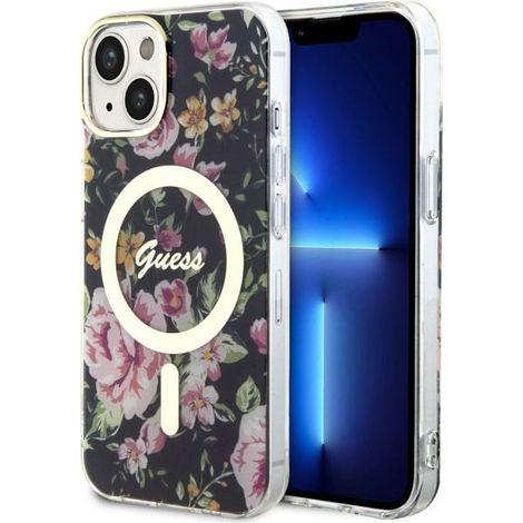 Funda rígida Guess GUHMP14MHCFWSK para iPhone 14 Plus/15 Plus de 6,7 pulgadas, color negro/negro, con diseño floral y MagSafe. (1/5)