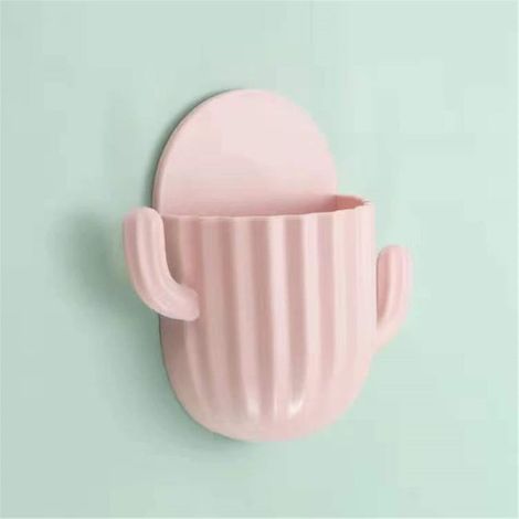 Portaoggetti da parete per il bagno, design cactus, cosmetici, non richiede foratura, 5 bianchi, 5 rosa, scolapiatti, accessori per il bagno (1/2)