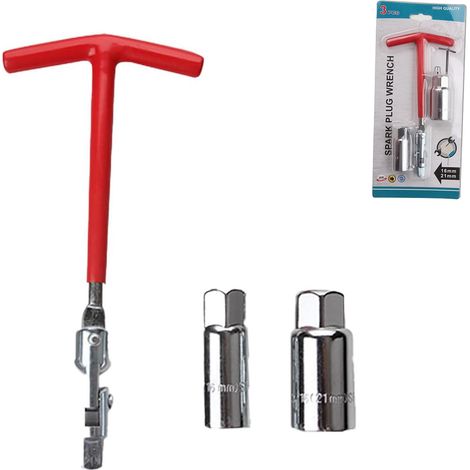 3 Pièces Douille de Bougie D'allumage, Bougie d'Allumage Clé à Molette Outil d'Installation, Outil D'installation Remover, 16mm/21mm pour Voiture Moto (Rouge) (1/5)