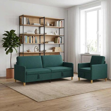 vidaXL Canapé avec rangement 2 pcs Vert foncé Polyester (1/5)