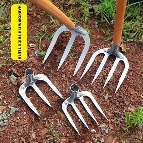Râteau agricole à pointes pour labourer et biner, outil de désherbage portable, sans manche de rallonge, 3 dents dentées violon (1/4)